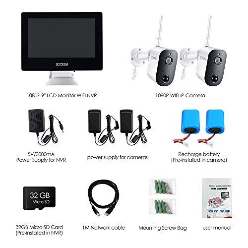 ZOSI Rechargeable Battery Powered WiFi Cameras System,4CH AllinOne 9