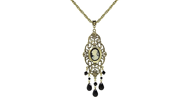 1928 Jewelry Black Oval Cameo Locket 