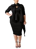Lalagen Women's Plus Size Long Sleeve Peplum Tie Neck Bodycon Pencil Midi Dress