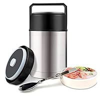 Food Jar Wide Mouth for Hot Food,304 Stainless Steel Leak Proof Double Wall Vacuum Insulated Soup Container with Handle Lid,27 oz BPA Free Thermos Lunch Box (Silve)