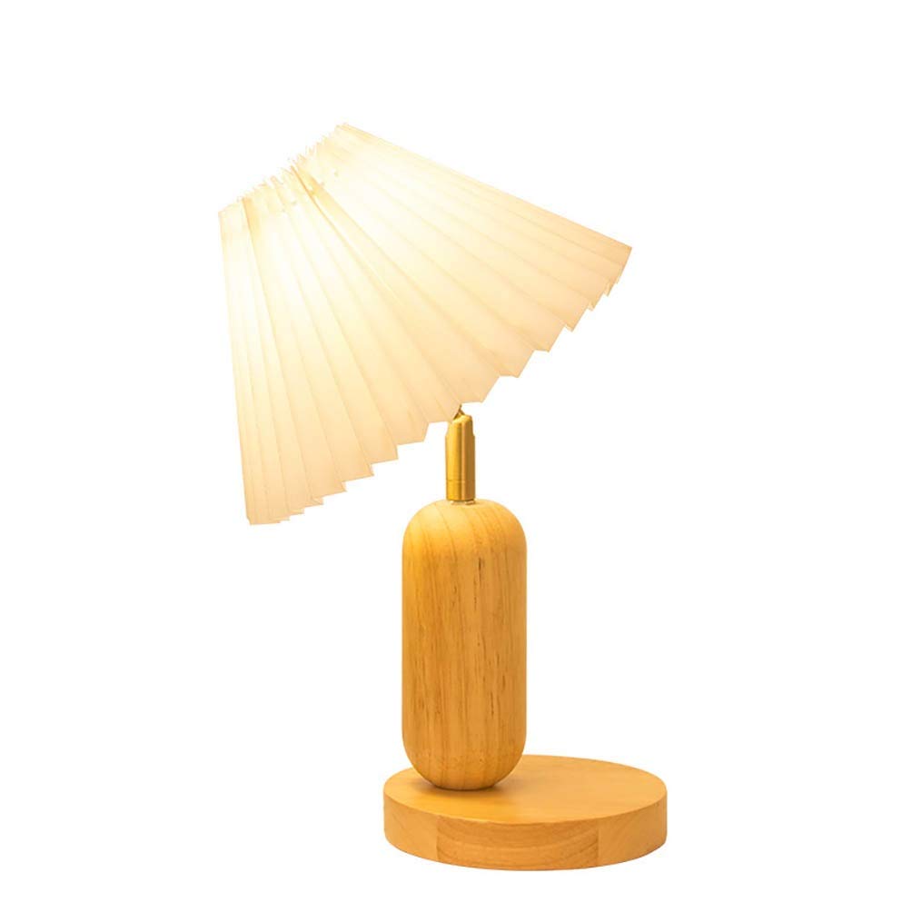 MINGRT Wooden Bedside Lamp, Modern Table Light with Fabric Lampshade Freely Adjustable Lighting Angl