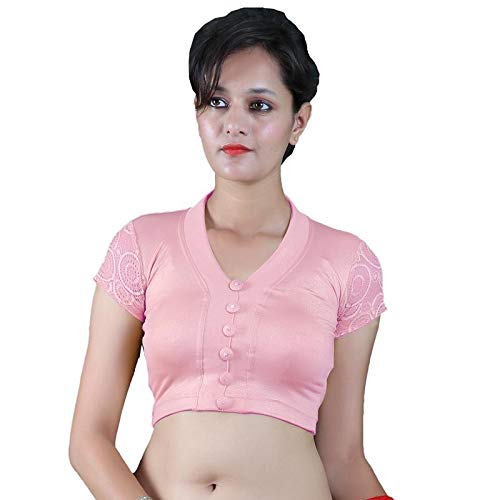 gebisha fashion women's lycra v-neck short sleeve stretchable blouse