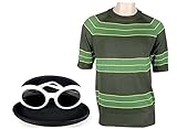 Kurt Cobain Sweater + Sunglasses Set Green Short Sleeve Shirt Costume Nirvana (M, white)