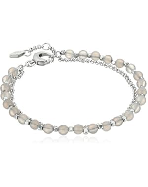 Womens Silver Semi-Precious Double-Chain Bracelet