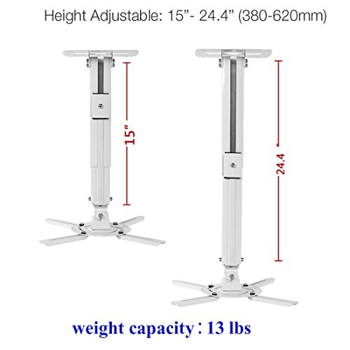 Loctek LCD/DLP Projector Ceiling Mount Bracket White Fits both flat or Vaulted ceiling