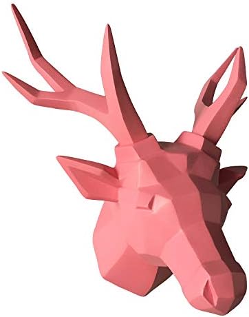 Artgenius Colored Deer Head Wall Decoration,Polyresin Geometric Animal Head Wall Mount for Home,Bar,Bedroom (Pink)