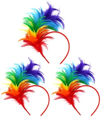 FELIZHOUSE1920s Fascinator with Feathers Headband for Women Wedding Tea Party Headwear (3PCs Rainbow)