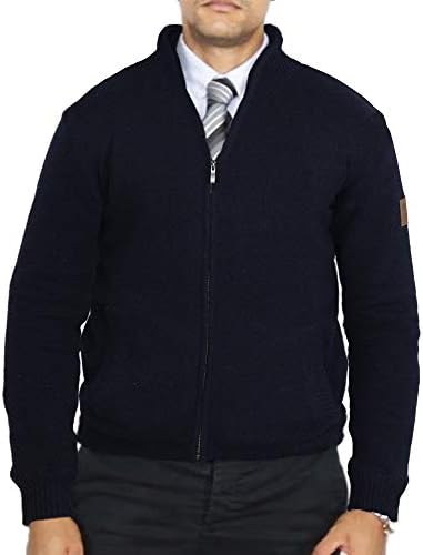 TEFANESO Men’s Wool Cardigan Men’s Fleece Cardigan. Pure Wool with Fleece Sweater. Cardigan Sweater Jacket with Full Zipper.