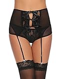 ADOME Women's 2 Pieces Lace Suspender Garter Belt Set with Panty for Stockings