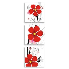 3 Panel Flower in Black Background Home Wall...