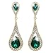 EVER FAITH Women's Austrian Crystal Elegant Dual Teardrop Pierced Dangle Earrings Emerald Color Gold-Tone