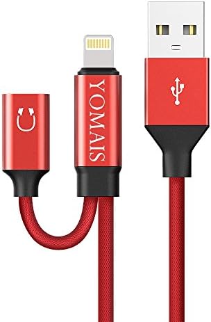 Braided Lightning Cable, 2 in 1 Lightning Audio + 1Ft/0.3M Nylon Braided 8Pin Lightning USB Data Sync Charger Cable Charging Cord for iPhone 8Plus 8 iPhone 7 7Plus Compatible iOS 11（Red）