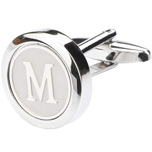 Dannyshi Mens Classic Stainless Steel Initial Cufflinks 26 Alphabet Initial Letter Cufflinks Business Wedding Shirts A-Z (M) - Thumbnail 3