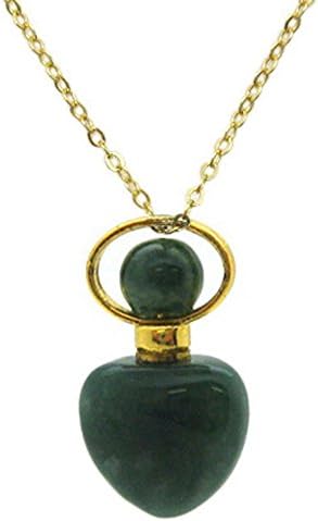 Kate Avenue Gold over Sterling Silver Mini Heart Shaped Gemstone Aromatherapy Essential Oil Diffuser Necklace, Perfume, and Mosquito Repellent Necklace (moss agate)