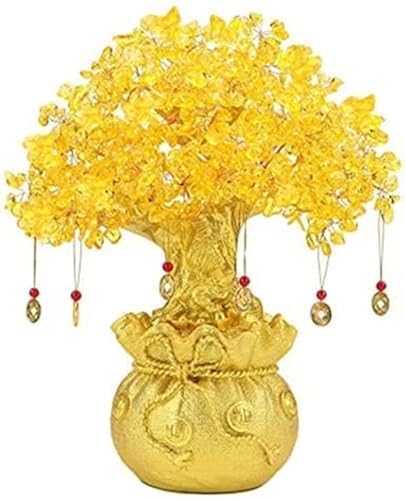 7 Feng Shui Citrine/Yellow Crystal Money Tree in a Money Bag for Wealth Luck + Red String Bracelet SKU:H1011