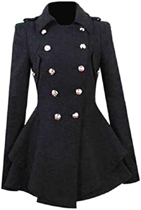 NestYu Women's Double Breasted Jackets Classy Peplum Tunic Pea Coat Black L