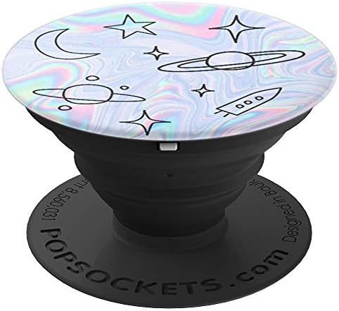 Space Doodle - Pastel background with space illustrations - PopSockets Grip and Stand for Phones and Tablets