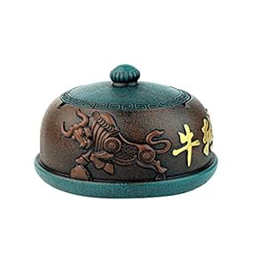 Asbak van kunsthars voor de woonkamer thuis, blauwe deksel bruin _ 16 x 16 x 9,5 cm