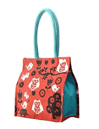 AGGDA Women Waterproof Jute with Owl Printed Tote Shoulder Bag Handbag Eco-Friendly with Zip with Inner Pocket