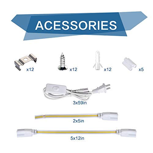 DIKAIDA 6 Pack LED T5 Light Tube, 4FT Integrated Fixture, 18W, 2000Lm, 6500K Super Bright White Ceiling Lamps & Under Cabinet Light with Connecting Cords & On/Off Switch