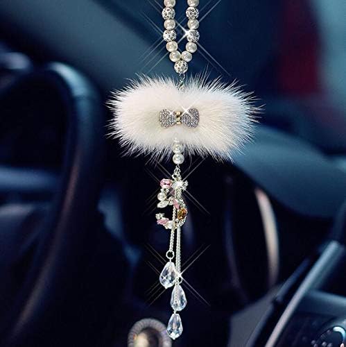 SZWGMY Crystal Car Hanging Pendant Car Rearview Mirror Pendant Hanging Ornament Love Car Accessories Home Decoration (White)