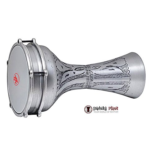 The ZAZA Percussion The 16'' Silver Lotus Aluminum Darbuka Doumbek.