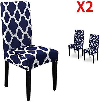 YIMEIS Stretch Dining Chair Slipcovers, Geometric Printed Dining Chair Protector, Removable Washable Short Dining Chair Seat Covers for Dining Room, Kitchen, Office (Pack of 2, Navy)