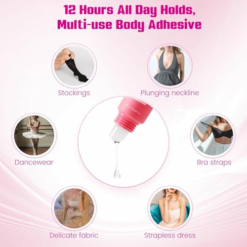 Body Adhesive Glue for Clothes 20ml, Sweat Proof, Water Wash Off Skin Adhesive, Fabric-Safe Liquid Fashion Glue Tape for Dancers, Women Bras, Wigs, Stockings