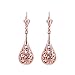 Arlumi Filigree Teardrop Leverback Dangle Earrings for Women Rose Gold Plated Jewelry