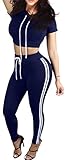 Kashani Women's Casual Sport Workout Hooded Crop Top Long Pant Jumpsuits Rompers