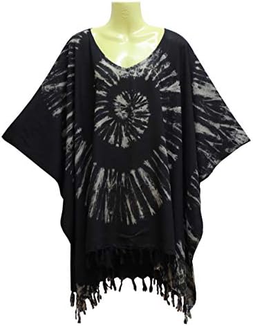 ATM Poncho Caftan Tops Kaftan Blouse Spiral Handmade Tie dye Plus Size