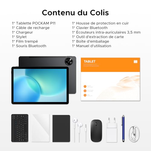 POPUX P11 Android Tablet 16, 11 Inch Tablet with 48GB RAM + 128GB ROM/TF 2TB, T7250 Tablet with Keyboard, 90Hz Display, 8800mAh, Gemini AI, Widevine L1, Face ID, WiFi5, Pen, Keyboard, Black