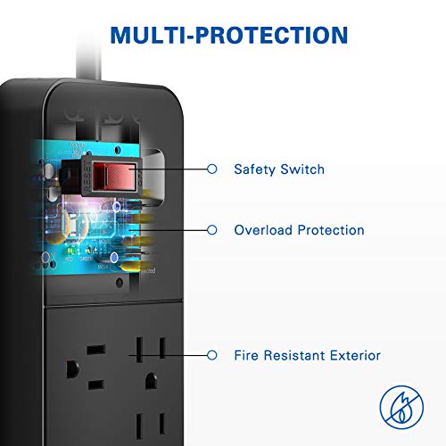 12 Outlets Power Strip Surge Protector 2 USB Ports 5V/2.4A, Huntkey 6-Foot Heavy Duty Extension Cord, SMC127 - Image 2