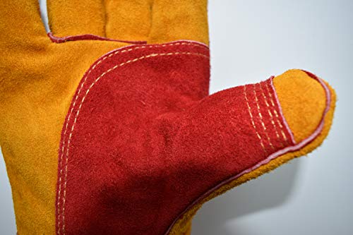 Work Gloves Leather Gardening Glove (1 Pair) 14 inch for Men Women Cowhide Reinforced Protection Padding Palm Animal Handling Bite Proof Dog Cat Scratch（Brown）