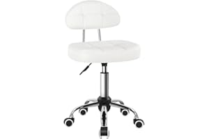 BFTOU Square Minimalist Swivel Stool with Wheel for Work SPA Shop Massage Height-Adjustable and Cost-Effective Rolling Stool Chair with Back White