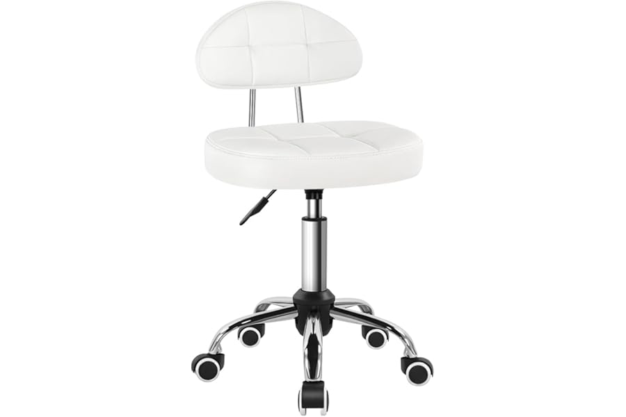 BFTOU Square Minimalist Swivel Stool with Wheel for Work SPA Shop Massage Height-Adjustable and Cost-Effective Rolling Stool Chair with Back White