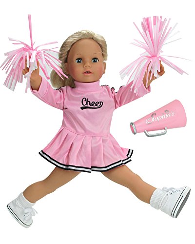 18 Inch Doll Clothes by Sophia s, Fits American Girl Dolls, Doll Cheerleader Outfit Set & Pom Poms Doll Accessories & Pink Cheerleader Doll Dress, 18 Inch Doll Clothing, Plus Megaphone Doll Items