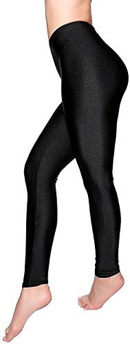 DCOIKO Women's Shiny Nylon Stretchy Skinny Dance Leggings Pants (M, Black)