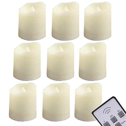 LED Tealights Candles Remote Control Timer Tea Lights - Flameless Flickering Votive Candles- Include Battery Operated 200+ Hours - Outdoor Wedding Decorations Unscented Amber Yellow Flame 9 PCS