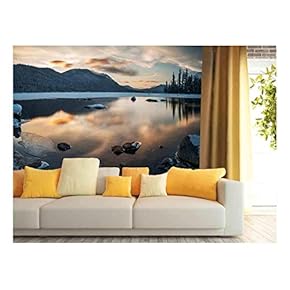 Winter Landscape with Lake and Mountain - Removable Wall Mural | Self-Adhesive Large Wallpaper - 66x96 inches
