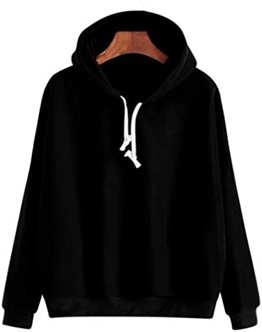Yamimi Solid Long Sleeve Casual Hooded Sweatshirt Pullover Top Harajuku Kawaii Black M