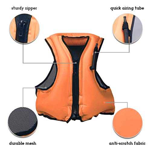 NAXER Inflatable Life Jacket Adult Life Vest for Snorkeling Kayaking Suitable for 90-220 lbs