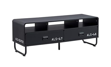 Selsey Brock - TV Lowboard / TV Schrank in Schwarz Matt mit Schubladen Industrial Style ca. 120cm breit