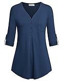 Womens Dresses,Nandashe Comfy Flowy Cuffed Sleeve V-Neck Sweater Sexy Top Blue L