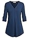 Nandashe Women 3 4 Tunics, Ladies Summer Casual V-Neck Rayon Plain Style Modern Draped Tunic Shirt to Wear with Hot Pants Plus Size Tunics Home Wear Plus Size Blouses Dark Blue XXL