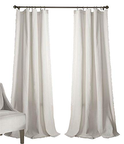Lush Decor Rosalie Farmhouse Window Curtains, Rustic Style Panel Set for Living Room, Dining Room, Bedroom (Pair), 54x108 Inch, Ecru