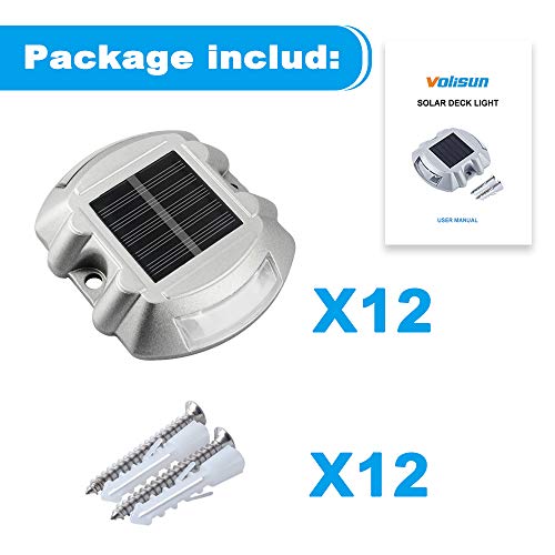 VOLISUN Solar Deck Lights Driveway Dock Lights, 12-Pack Led IP67 Waterproof Outdoor Warning Step Lights for Driveway Sidewalk Garden Pathway Yard(White)