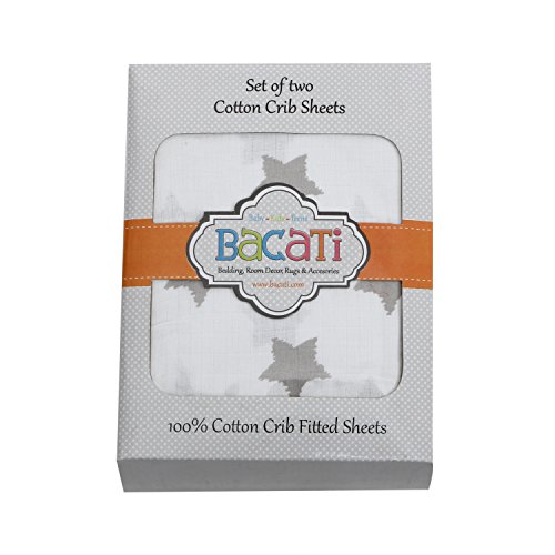 Bacati Stars Muslin 3 Piece Toddler Bedding Sheet Set, Grey