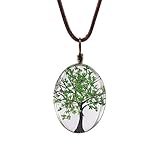 FM FM42 Life of Tree Multi Colors Queen Anne's Lace Dried Flowers Oval Pendant Necklace (4 Colors)