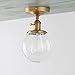 PERMO Semi Flush Mount Ceiling Light Modern Globe Clear Glass Shade Industrial Hallway Light Fixtures for Kitchen, Bathroom, Farmhouse Ceiling Light for Entryway (Antique Gold)